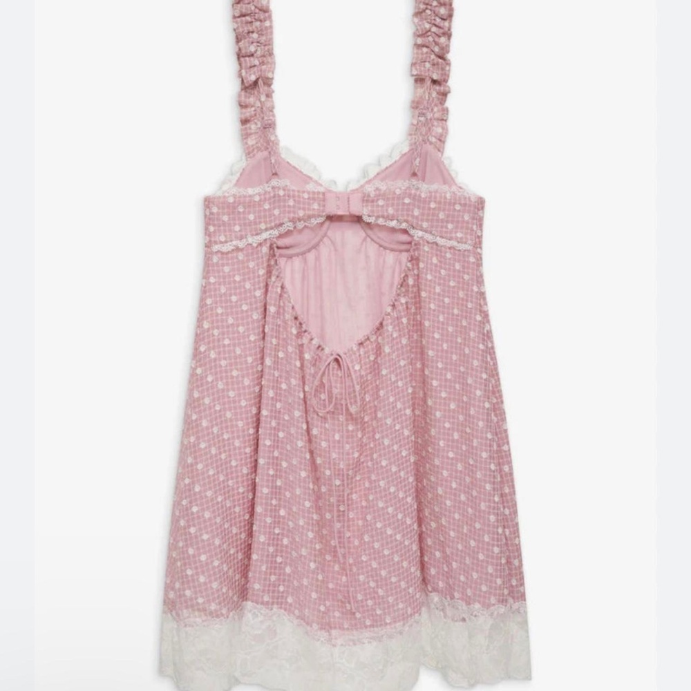 FOR LOVE AND LEMONS Melanie Pink Lace Babydoll Dress L Large NWT NEW - Picture 3 of 5